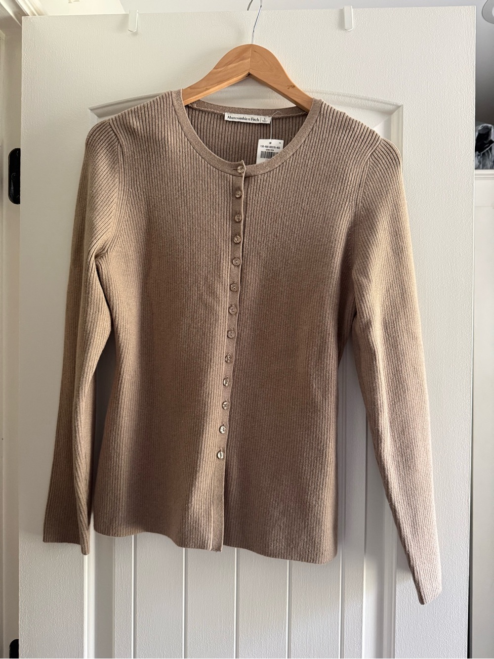 Abercrombie & Fitch Taupe Ribbed Button-Front Cardigan